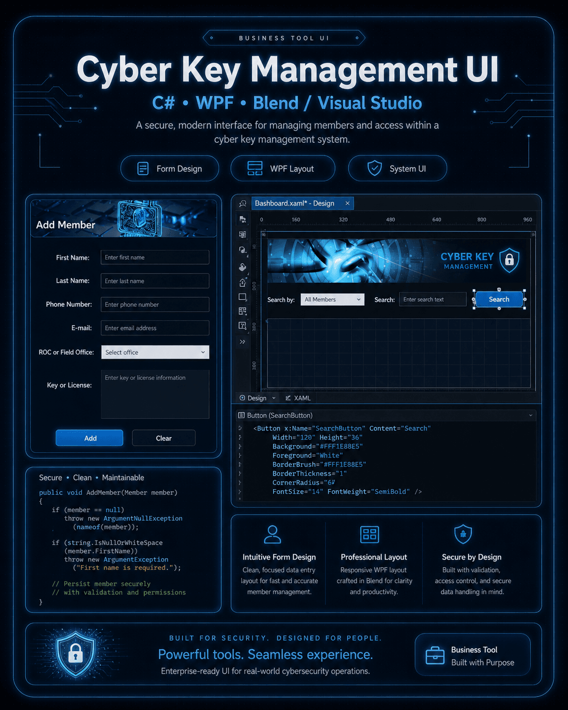 Cyber key management UI WPF Blend Visual Studio showcase